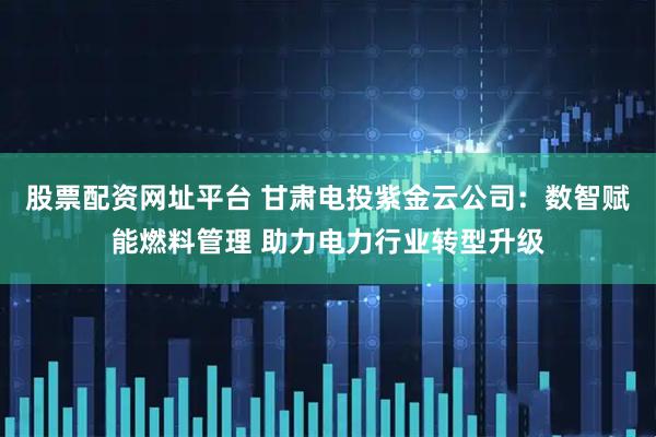 股票配资网址平台 甘肃电投紫金云公司：数智赋能燃料管理 助力电力行业转型升级